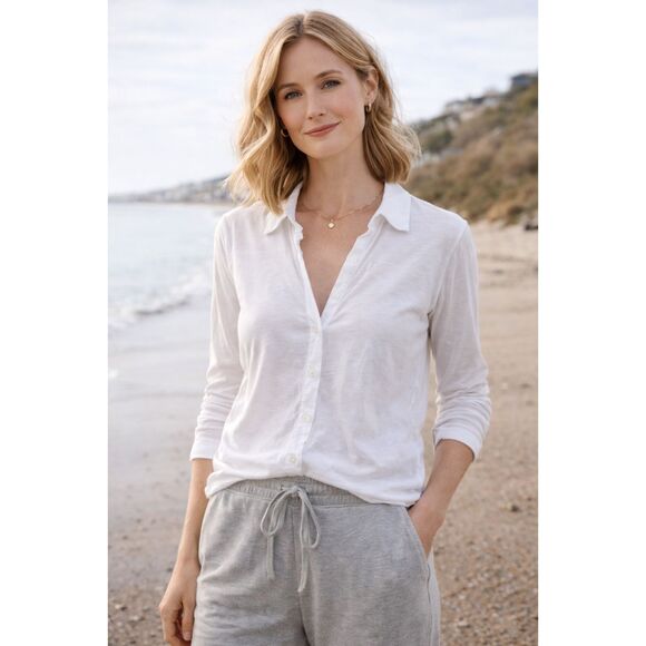 James Perse Tops - Standard JAMES PERSE White Cotton Button Down Shirt Top   Women's Size 2 Medium